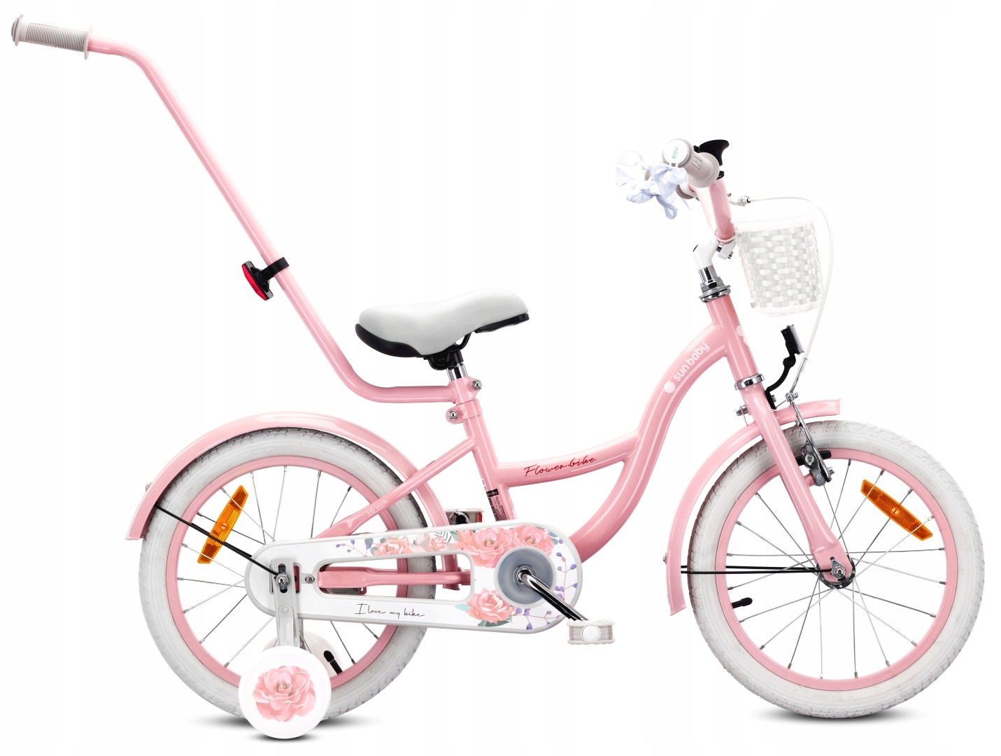 Rowerek dziecięcy Rower dla dziewczynki 16 cali Koszyk Pchacz Kółka boczne