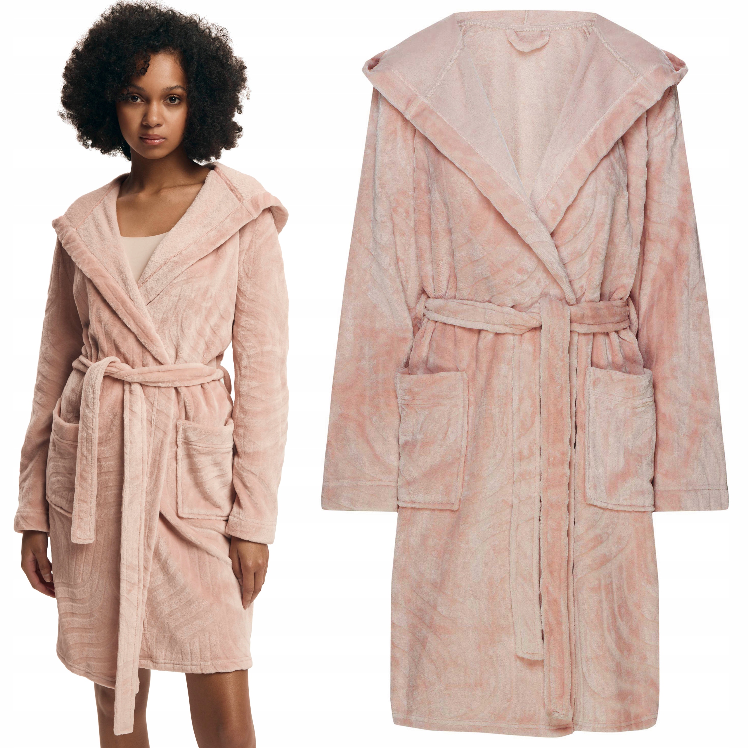 Dámský fleecový župan s kapucí Henderson Pohodlný teplý zavazovací XL/XXL