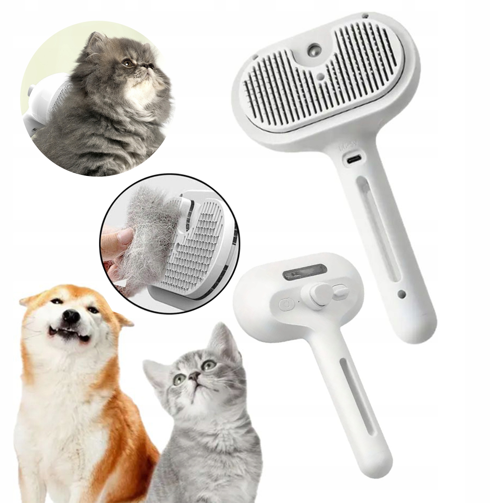 Elektrický Kartáč Na Péči O Schůzku Pro Psy A Kočky, Hydratační, Usb, Bílý