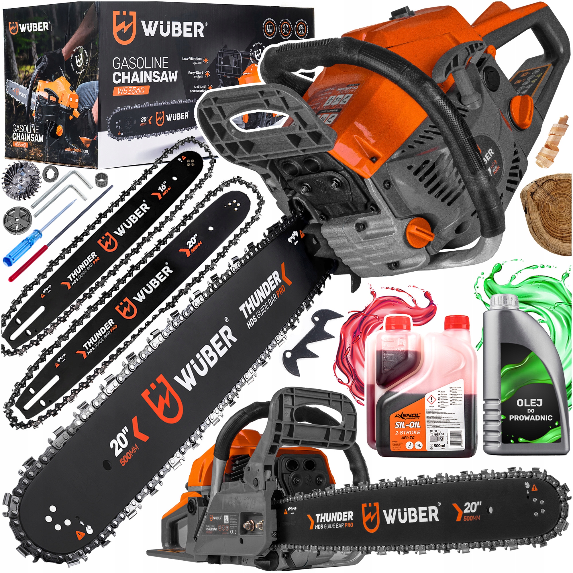 PIŁA SPALINOWA PILARKA DO DREWNA ŁAŃCUCHOWA 5,7KM +2 PROWAD +OLEJ +2x ŁAŃC.