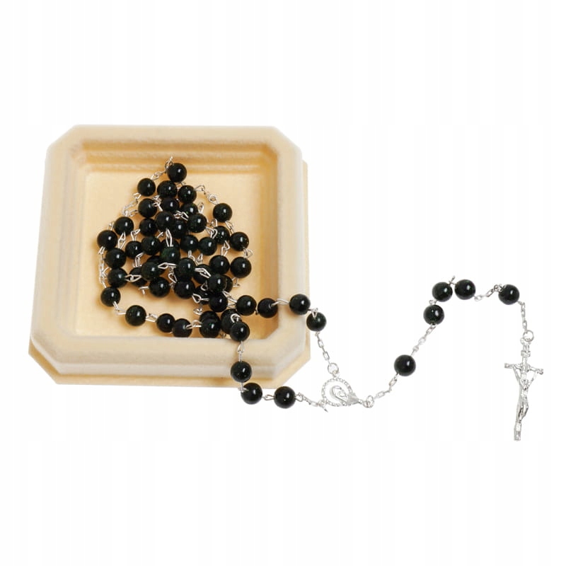 Stříbrný růženec z drahokamů Zelený písek Poušť tmavý