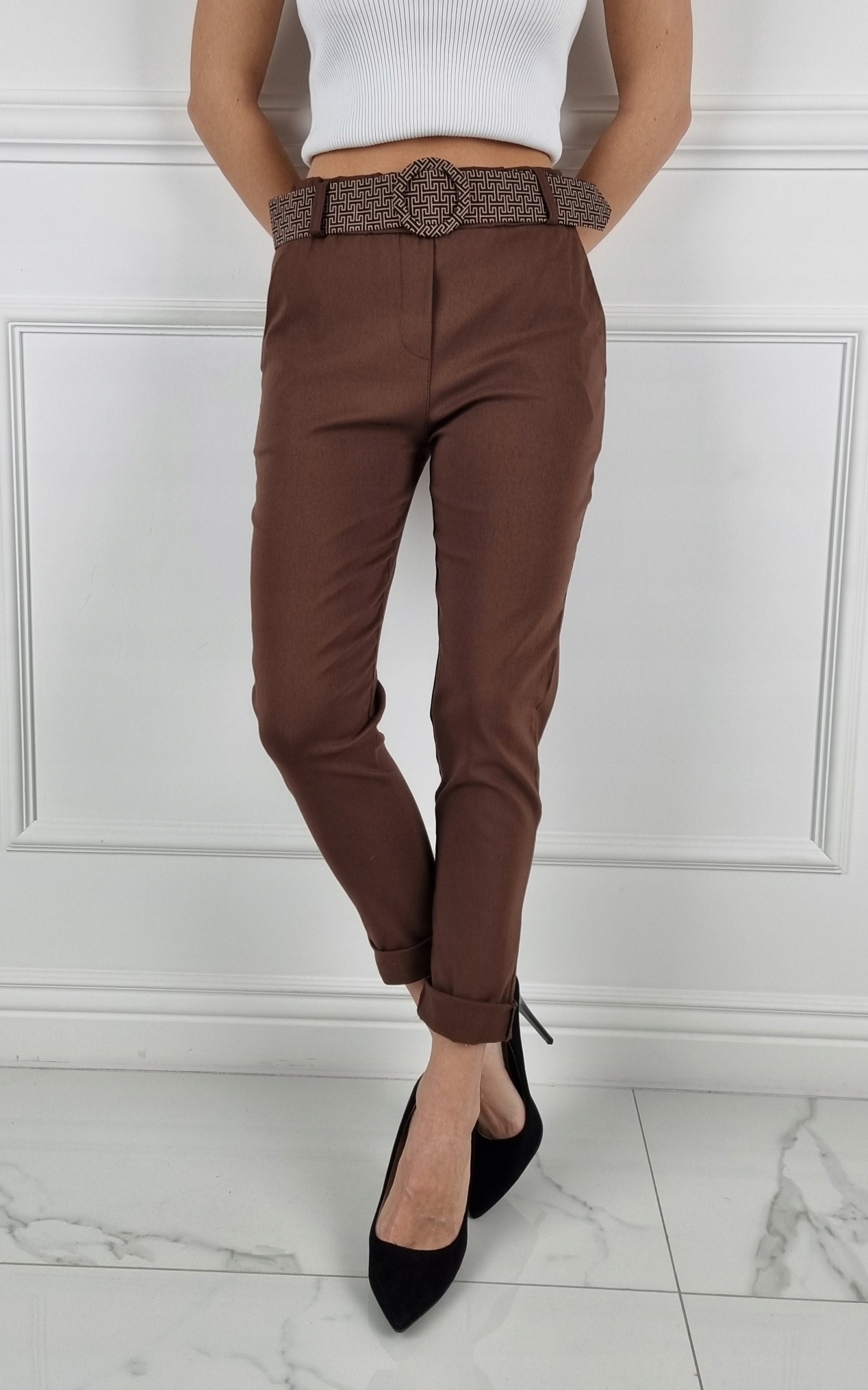 #ELASTYCZNE - SPODNIE - DAMSKIE - W GUMKĘ - PASEK# Wzór dominujący bez wzoru