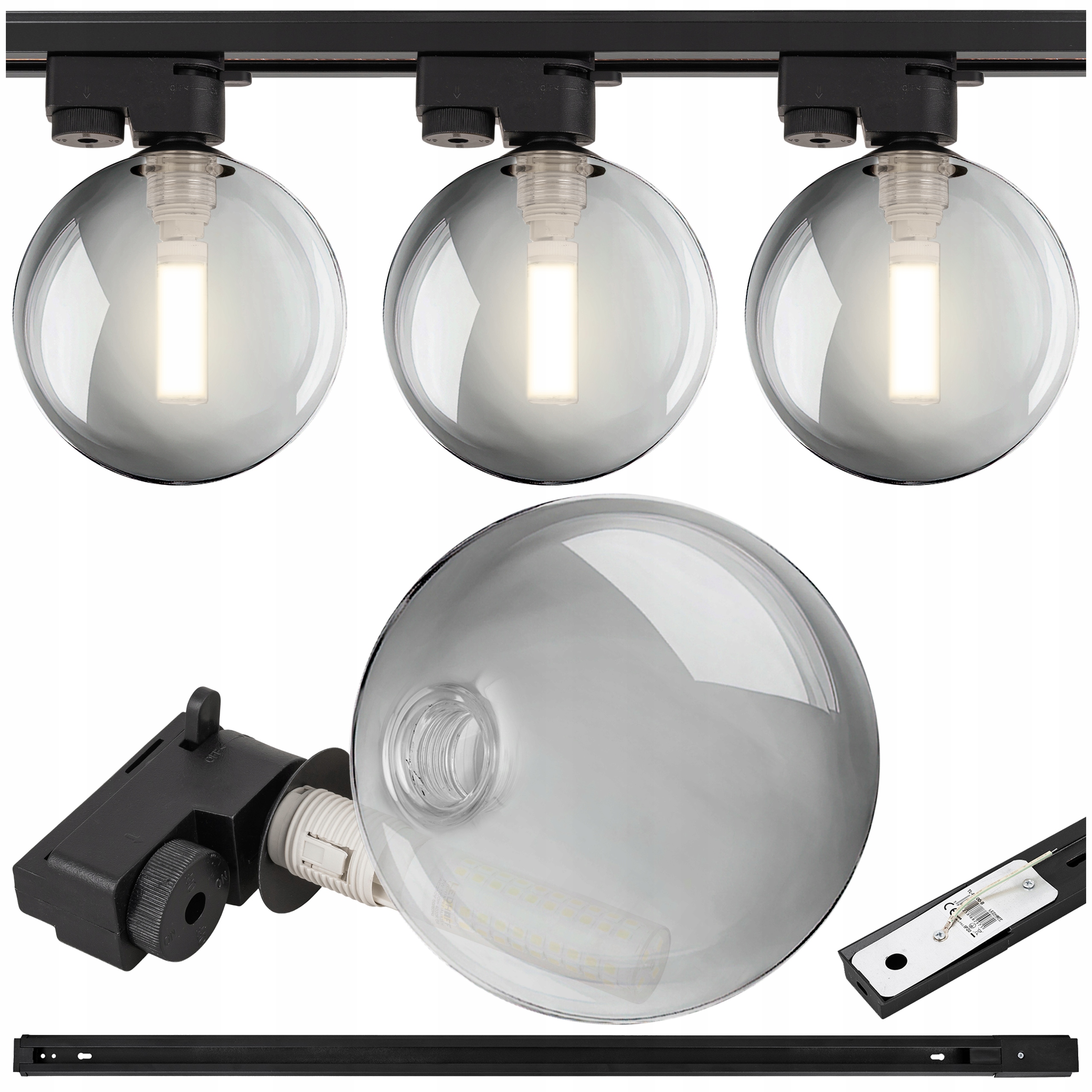 Kolejnicové osvětlení Szyna 1 m lampa, svítidlo G9, koule Grafitová, kouřová x3