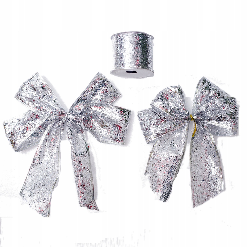 

Wstążka tasiemka świąteczna 3m Srebrne Cekiny