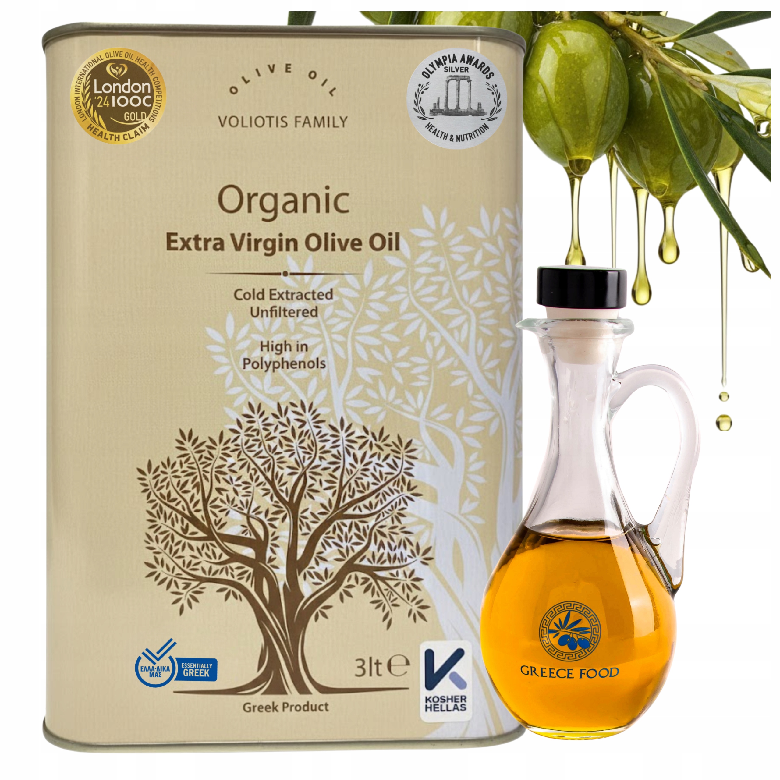 Levně Extra Panenský Olivový Olej 3L Řecký Nefiltrovaný Láhev 250ML Bonus