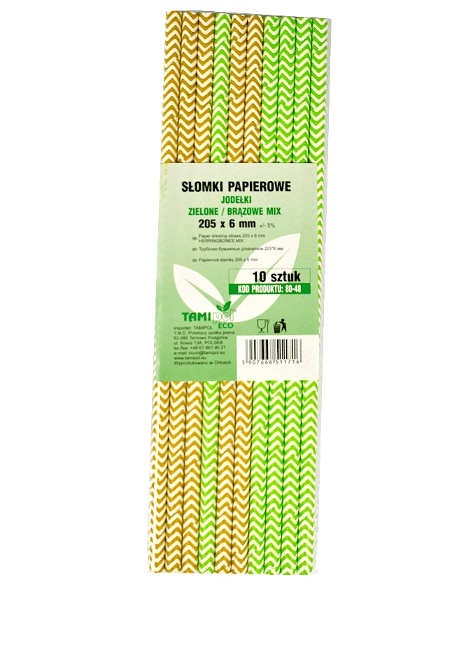 słomki papierowe paski kolorowe 205 x 6 mm  10 szt X10 KPL   80-48 — 6