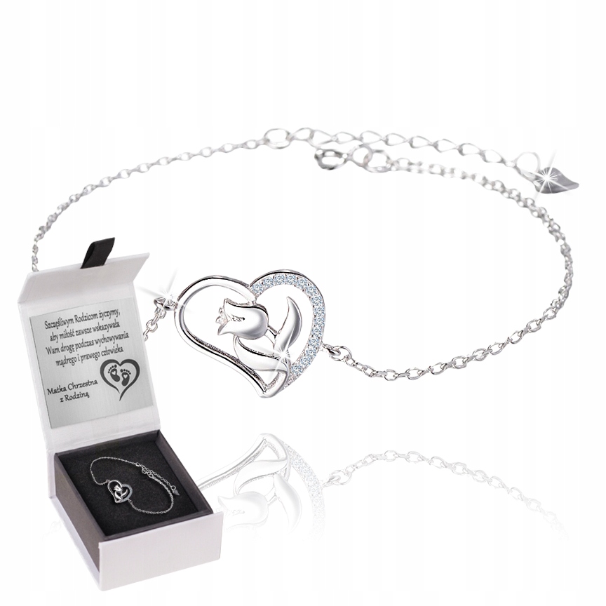 

Bransoletka Srebrna 925 Serce Róża Rodowana Grawer