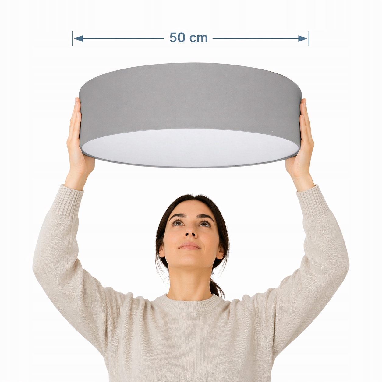Szary Plafon 50cm Tondo abażur tkanina plexi 3xE27 lampa sufitowa okrągła