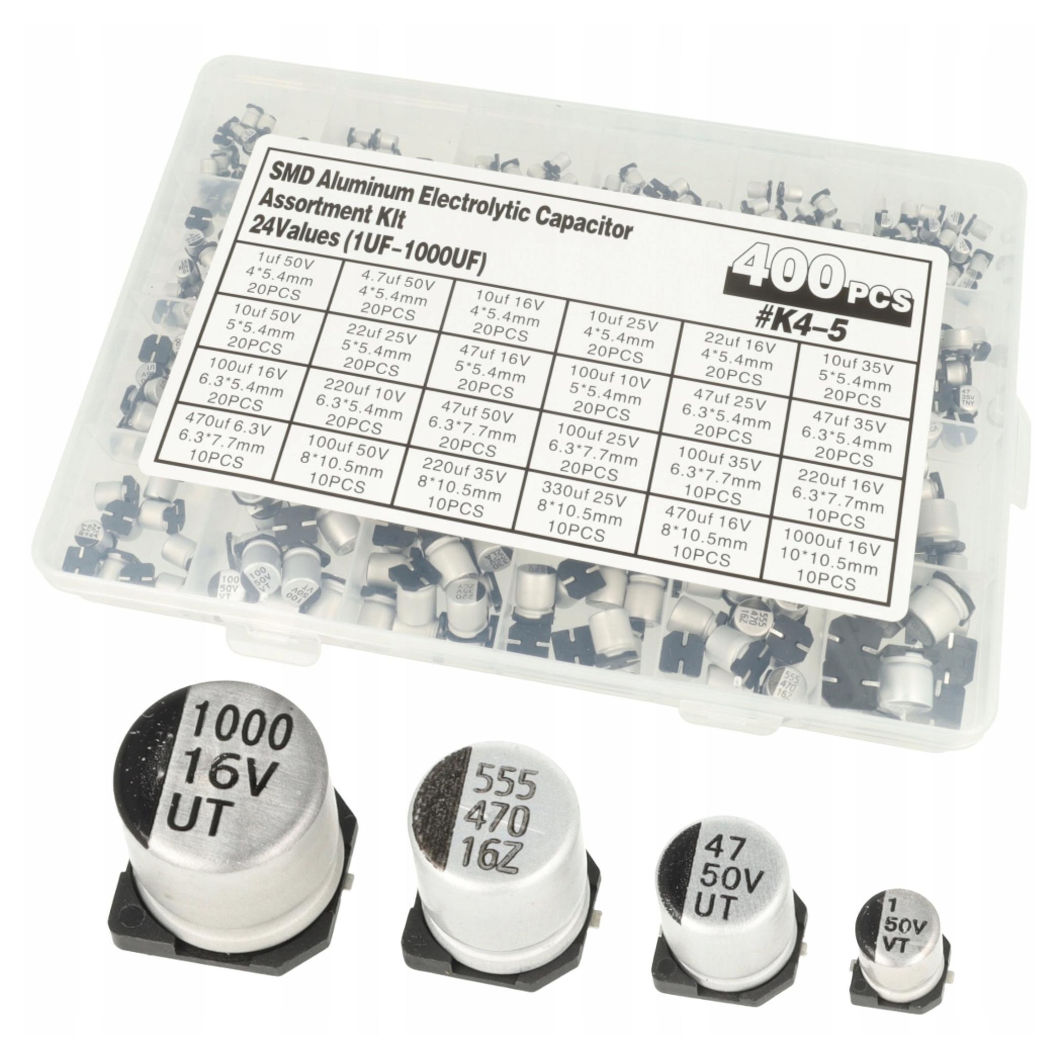 Sada elektrolytických kondenzátorů Smd 400 kusů 24 hodnot