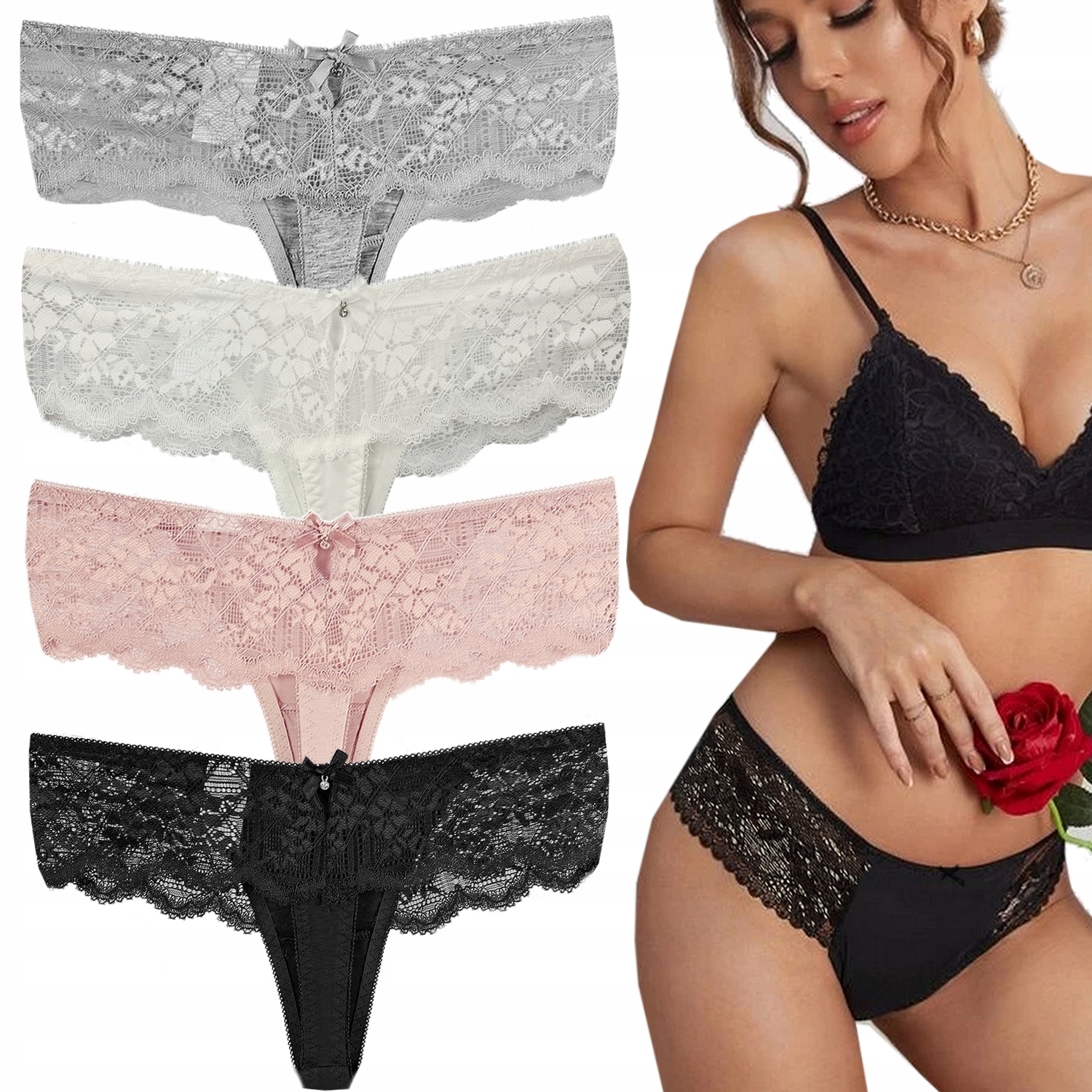 

4 pak Stringi Falbanka Majtki Koronkowe L XL