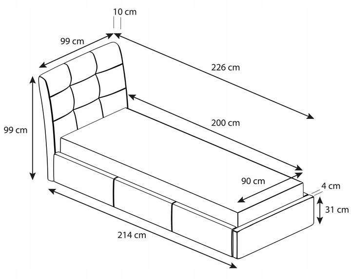 Łóżko tapicerowane Alan 90x200 Kolekcja Alan