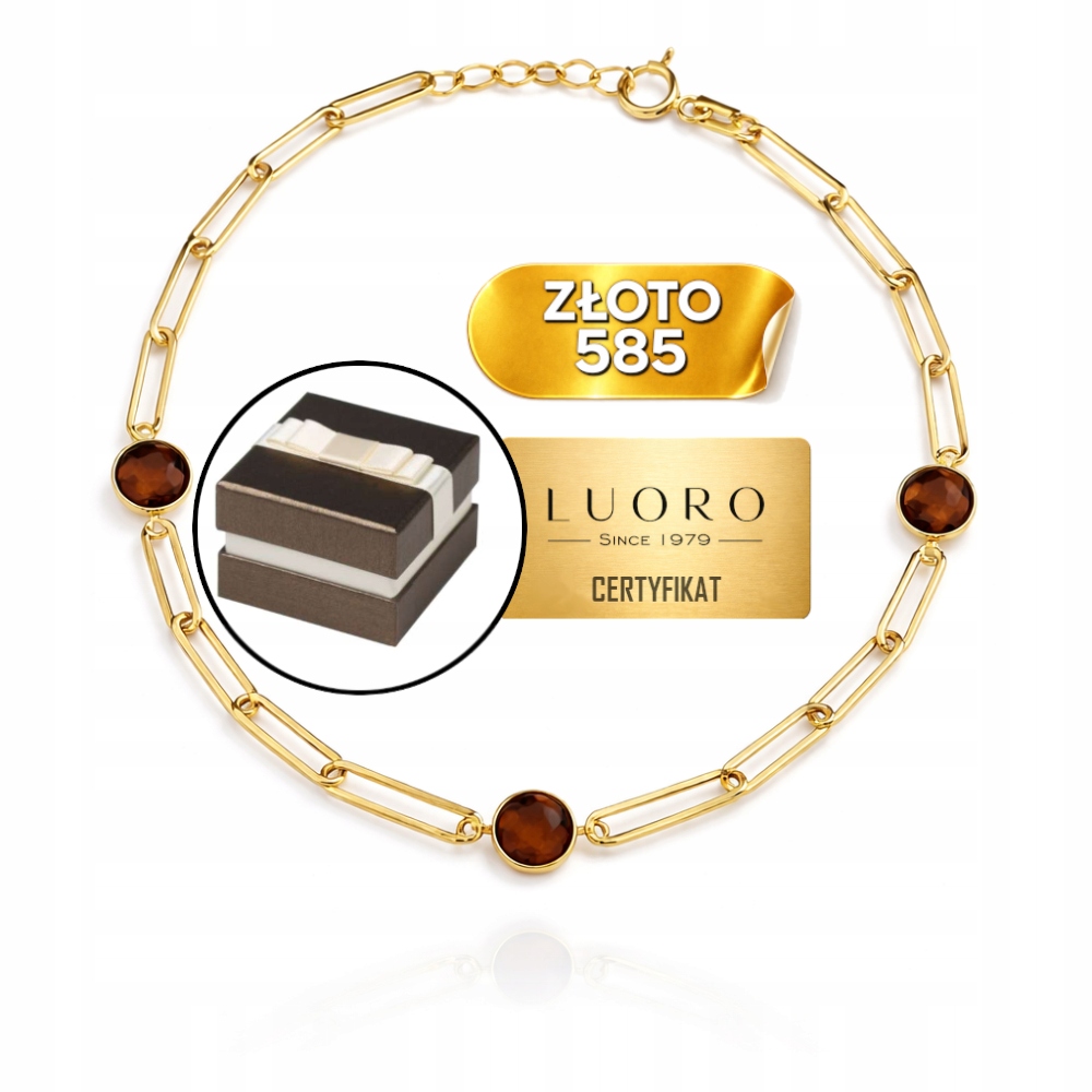 Zlatý Náramek 585 14K S Hnědým Křemenem 16,5 CM Elegantní