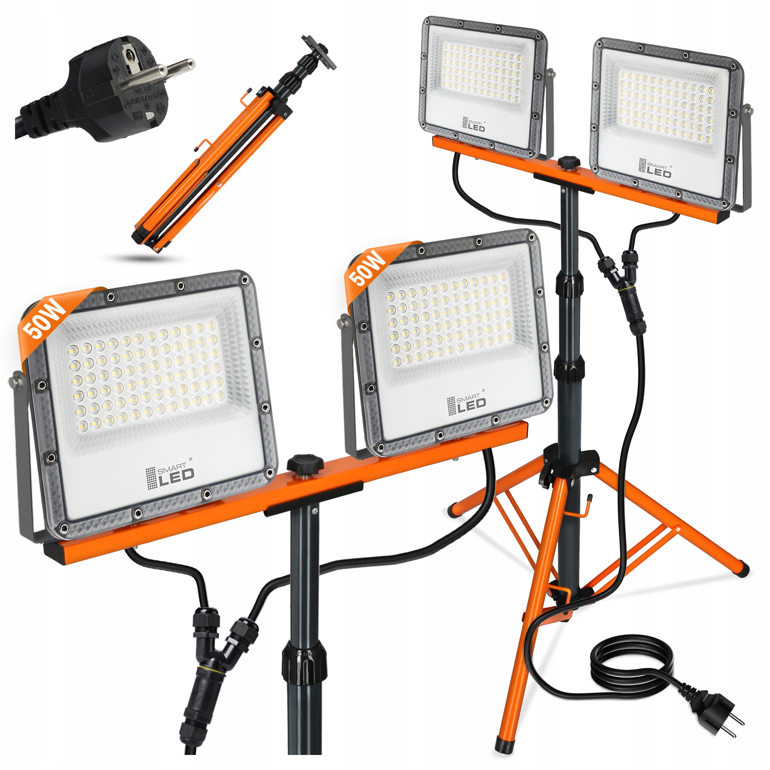 Halogenový Led stavební stativ 50W reflektor 11000lm kabel 3 m