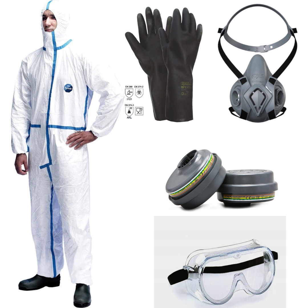 Maska na postřik ochranný set kombinéza brýle rukavice filtry M