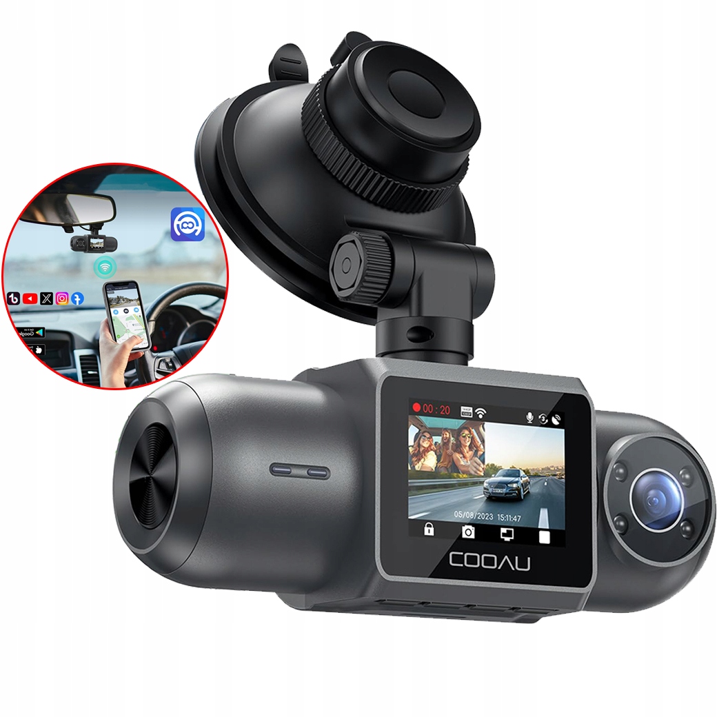 Záznamník Jízdy Duální Kamera 4K Wifi Gps Aplikace Noční Vidění Monitorování