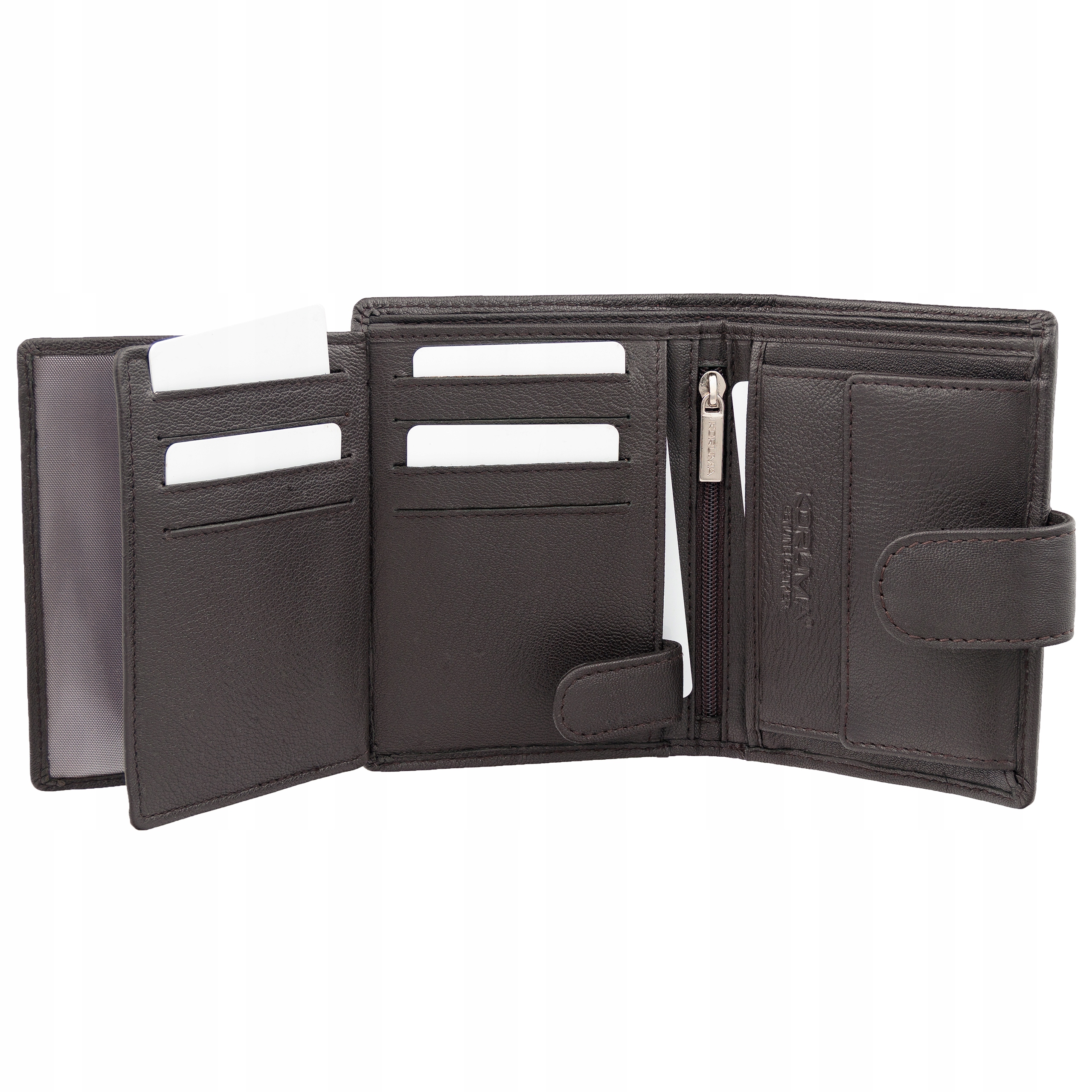 Portofel barbatesc din piele pentru carduri si monede cu protectie RFID BLOCK (maro inchis) - SM-904GBR