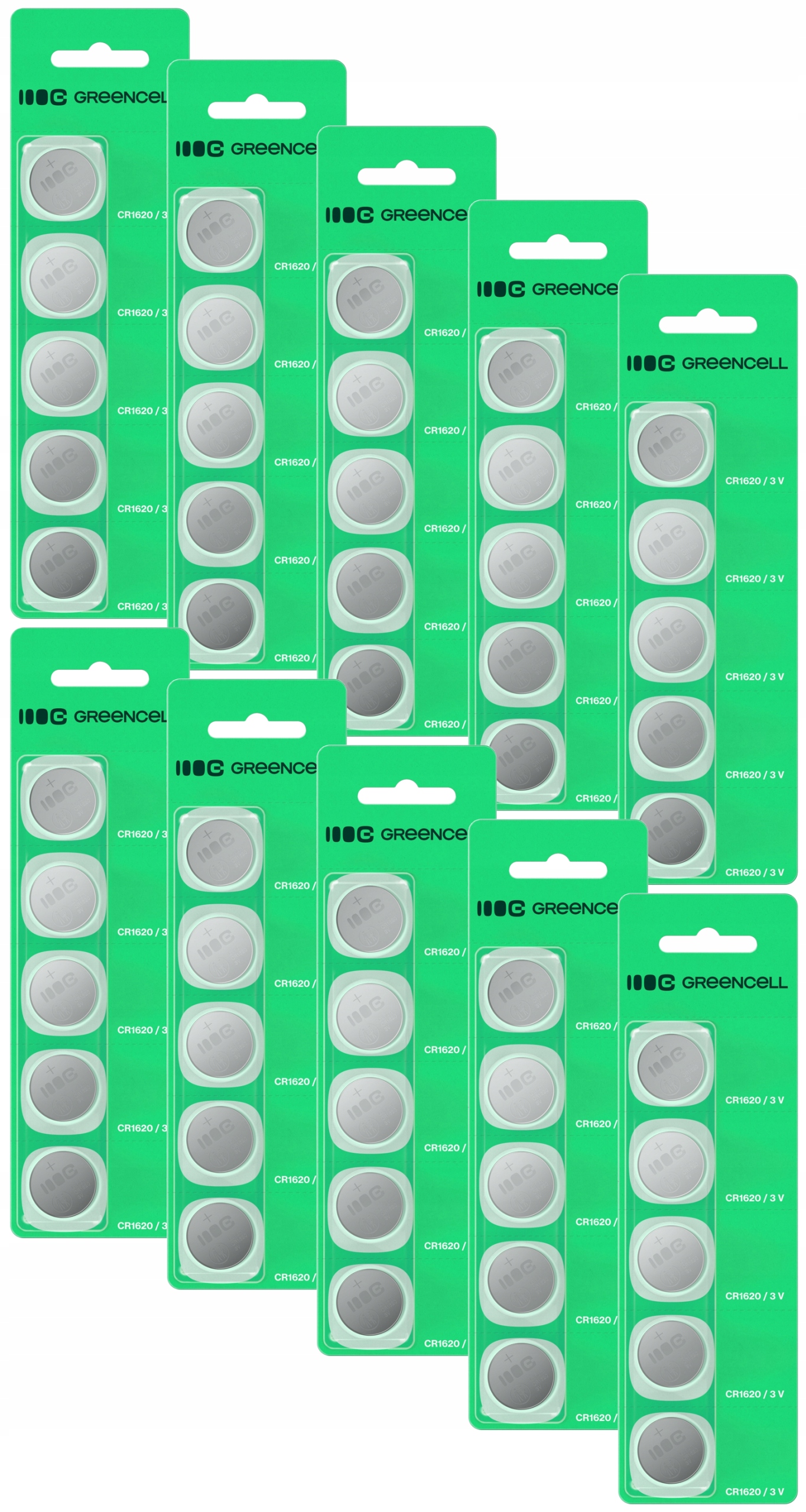 Greencell Lithiové Baterie CR1620 3V 70MAH 50 Kusů Blistr Pro Dálkové Ovládání Hodinek
