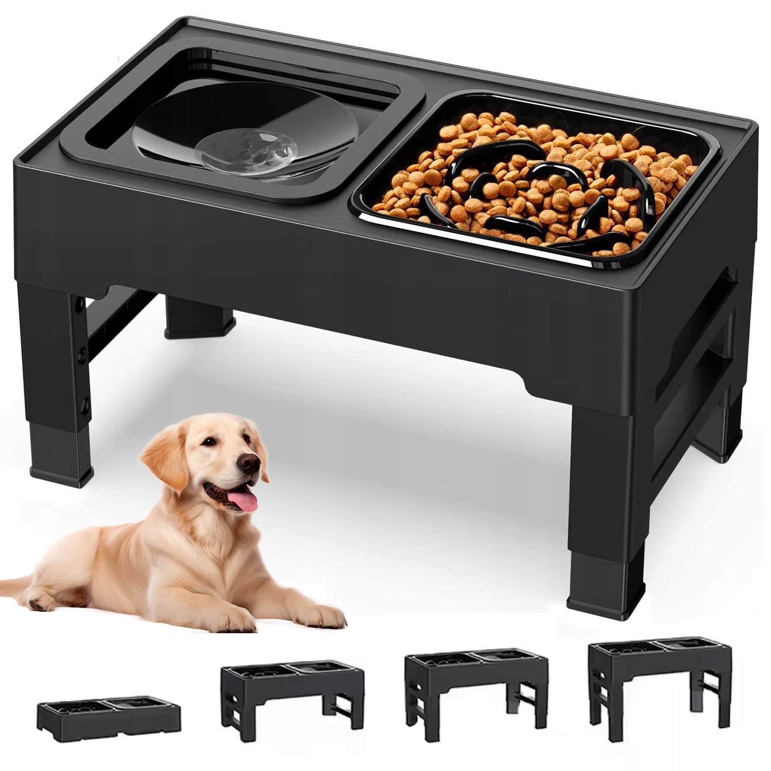 Levně Miska Pro Psa Na Stojanu, Nechytlavá, Nastavitelná Výška, Zpomalující 2V1