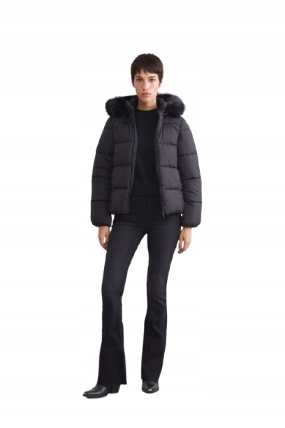 Itenly Fashion Černá Prošívaná Bunda S Kapucí A Kožešinou Opb