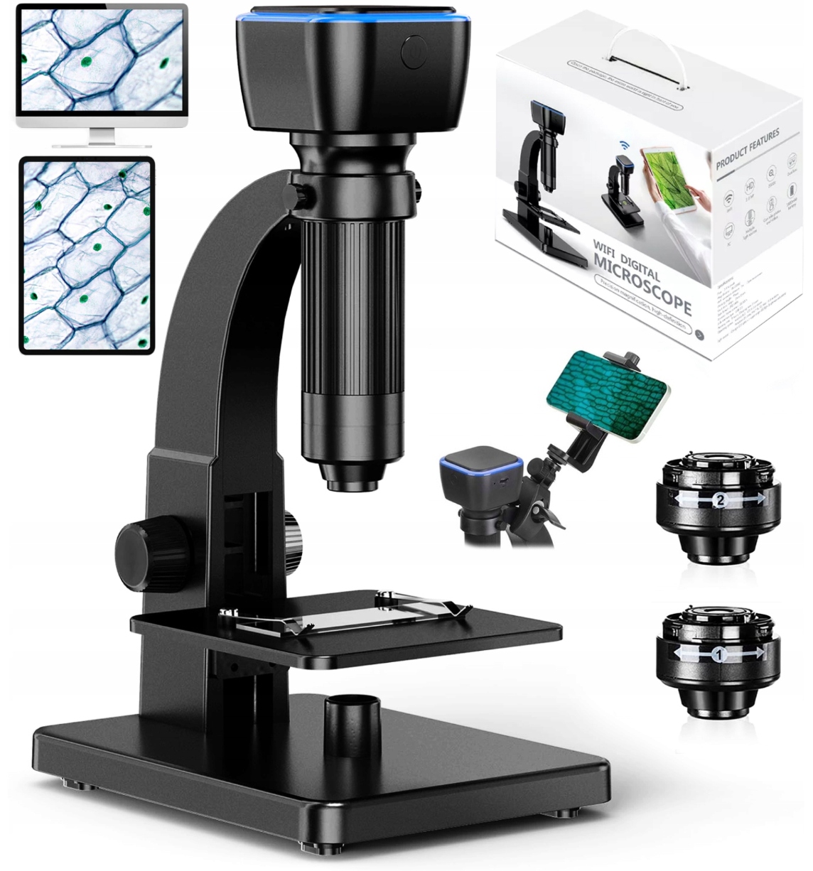 Mikroskop cyfrowy Wifi 2000x 10LED 1080P 12MPIX