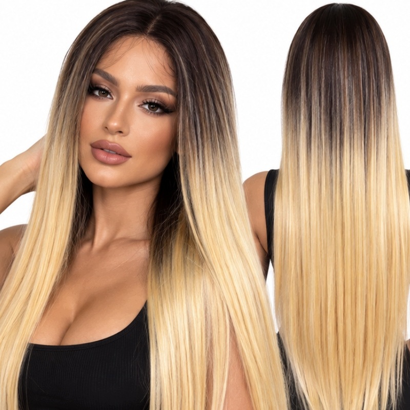 Peruka Lace Front blond ombre ciemny odrost prosta długa 100 cm