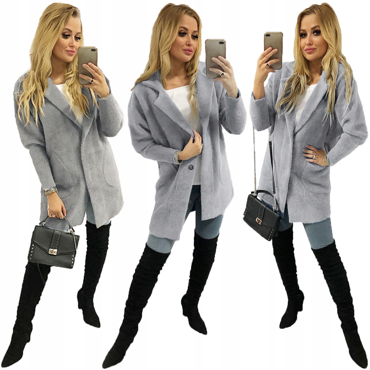 Kabát Alpaki Vlna Módní Barvy oversize Šedý