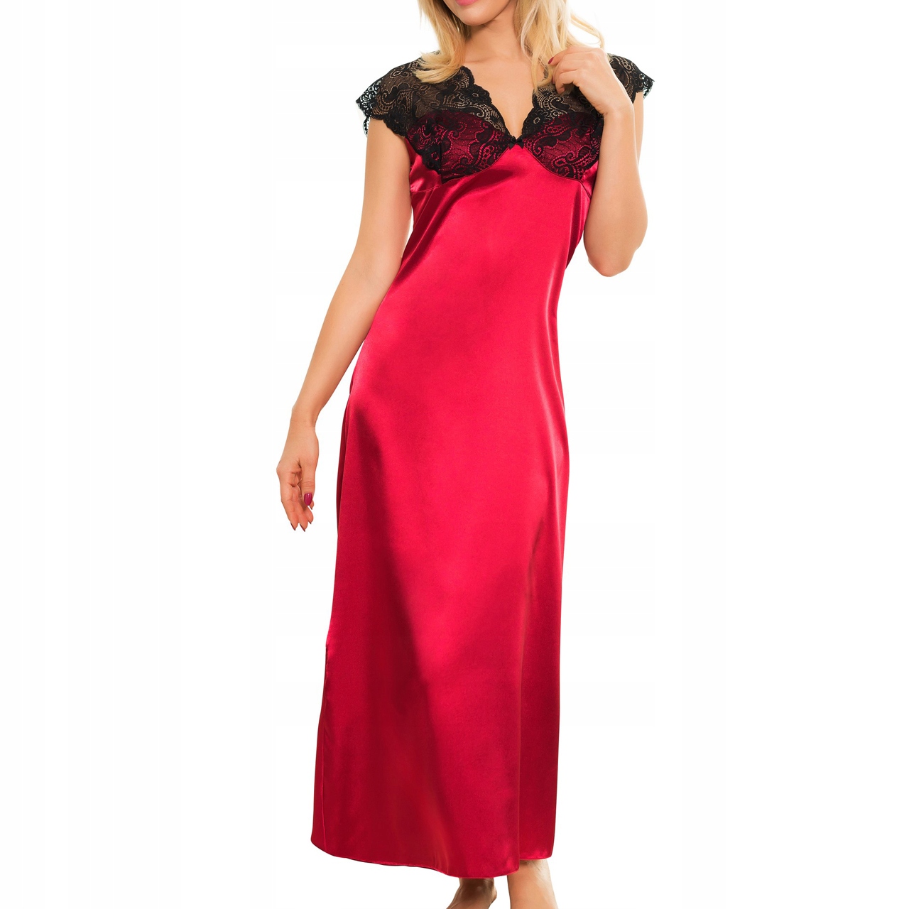 Tričko noční košile Mactan S Bordó Dlouhá saténová s krajkou Elegantní