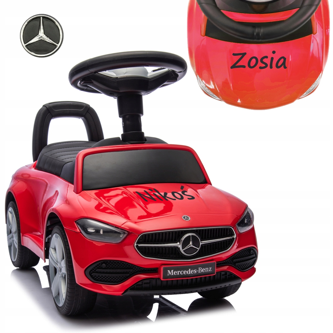 Czerwone auto na roczek dla chłopca Jeździk dla dziewczynki +imię