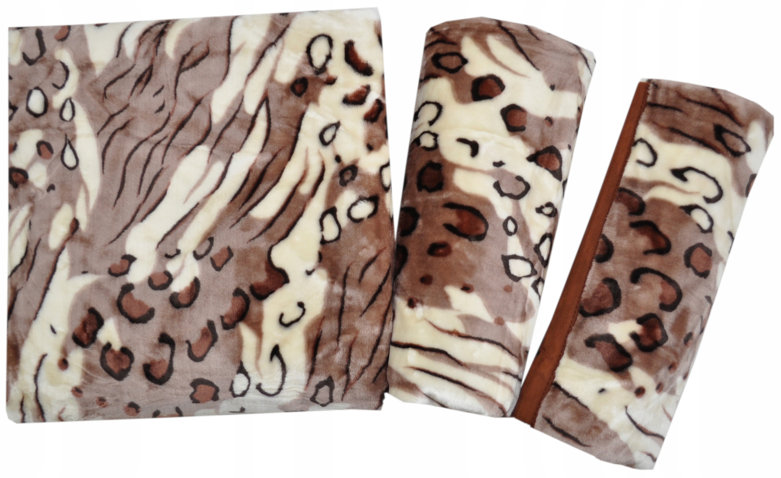 Komplet Narzuta Na Kanapę I Dwa Fotele Grube Elway Akryl Panterka Beż Brąz