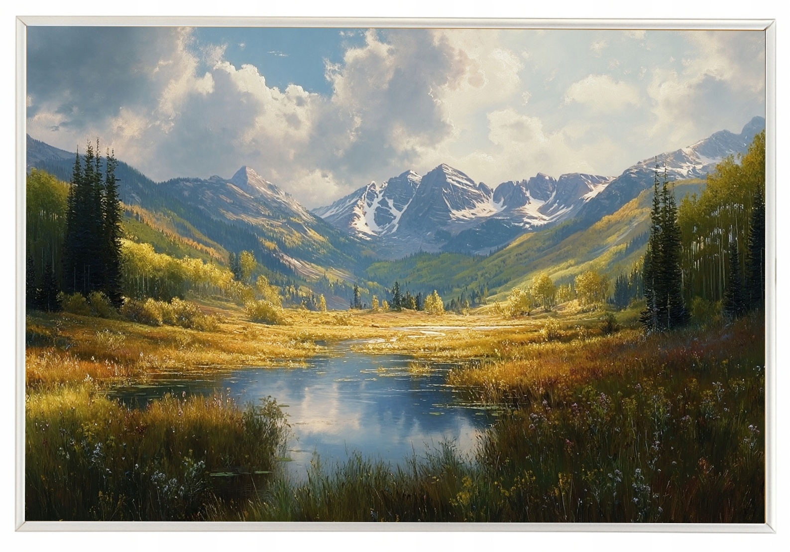 Rámeček S Hliníkovým Rámem Hory Plakát Jezera Panorama Sněhové Vrcholy 60x40