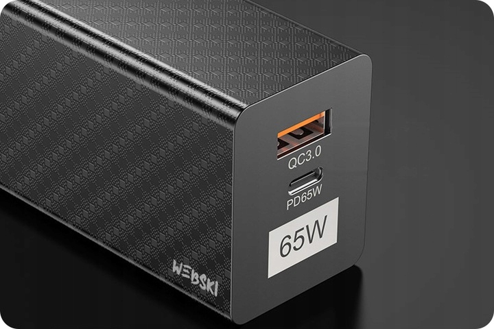 BARDZO SZYBKA KOSTKA DO ŁADOWANIA 65W TYP C USB A Zgodność ze standardem Quick Charge 1.0 Quick Charge 2.0 Quick Charge 3.0