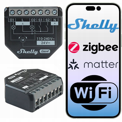 Shelly 2PM Gen4 WiFi Zigbee Matter 2x10A sterownik rolet z pomiarem energii