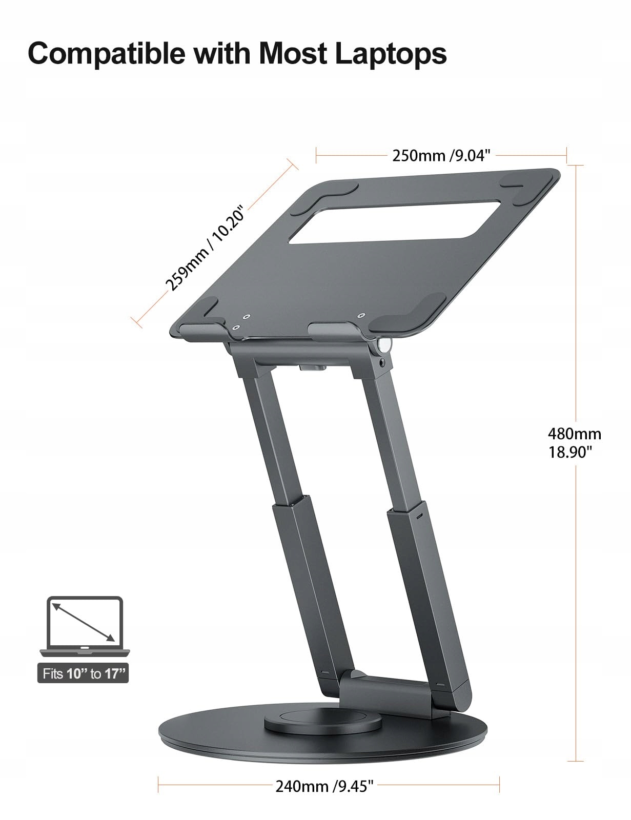 STÄNDER Laptop Regulowany Obrotowy Ergonomiczny Do Laptopów 10–17 Cali — miniatura 4