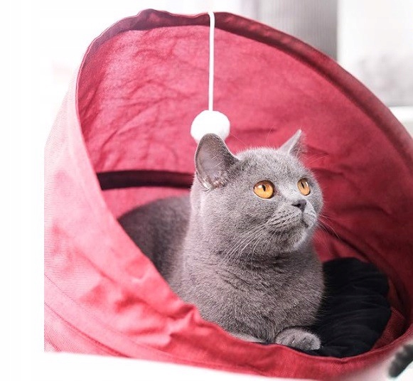 Levně Pelíšek Pro Kočky Budka S Tunelem Skládací Domeček Plstěná Hračka Úkryt