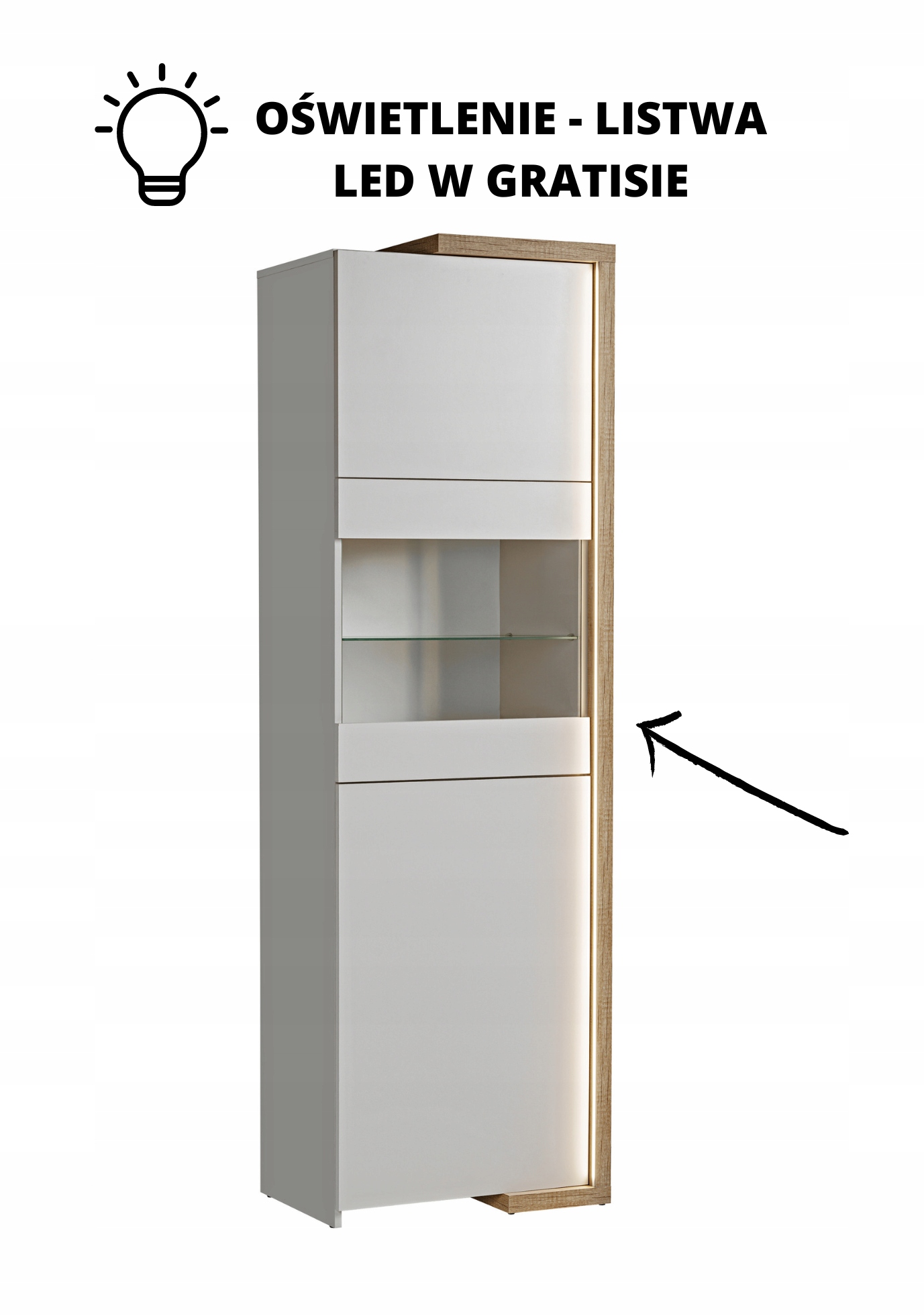 ELEGANCKA WYSOKA WITRYNA / DASAR / SZKŁO / LED Kolekcja DASAR