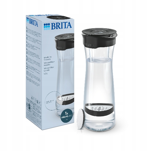 Czarna karafka do filtrowania wody Brita, filtr wkład filtrujący MicroDisc