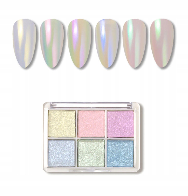 Pyłek do paznokci Unicorn Aurora Efekt lustra w kasetce 6 kolorów