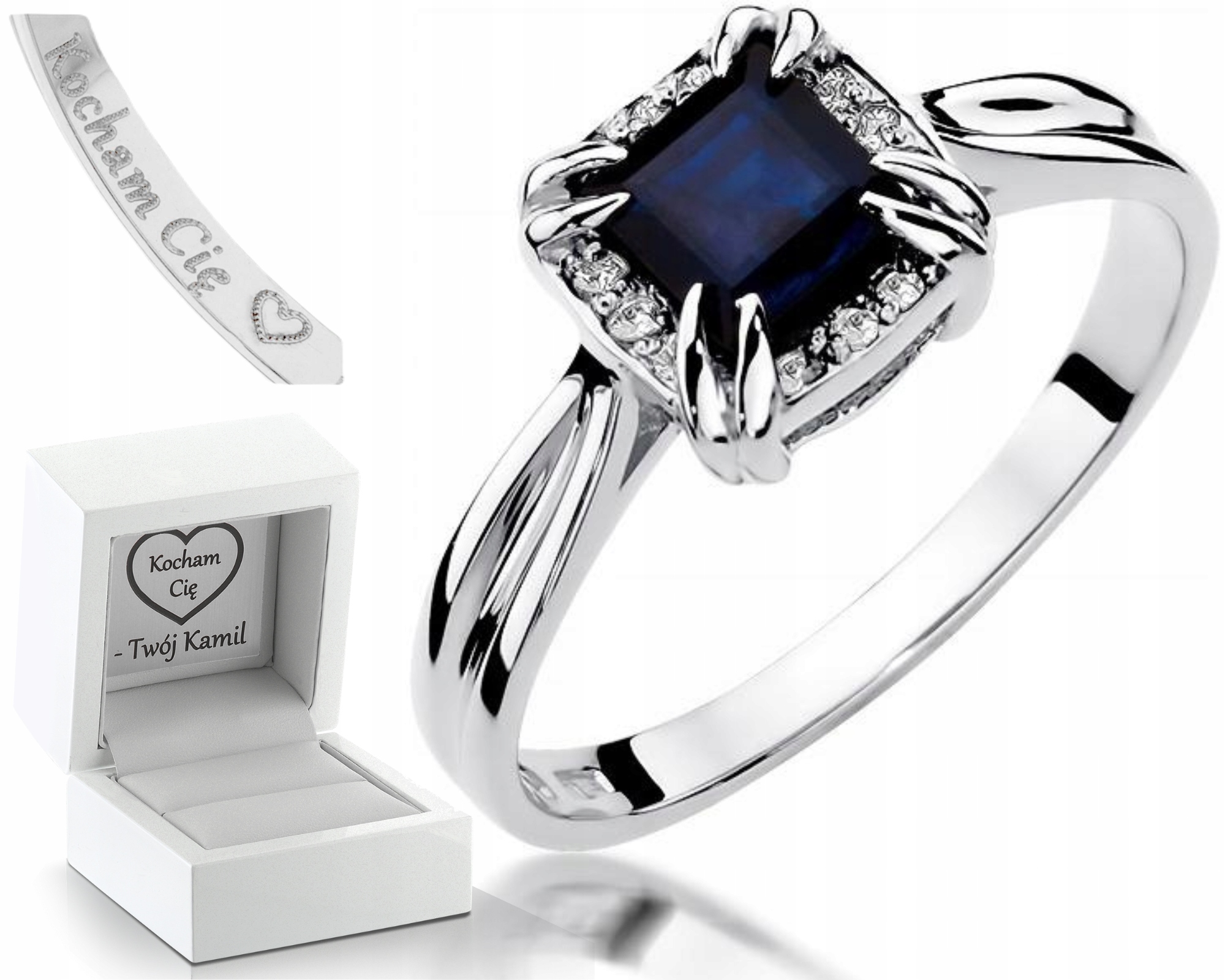 Prstýnek Safír 0,70 Ct Brilianty 0,06 Ct Bílé