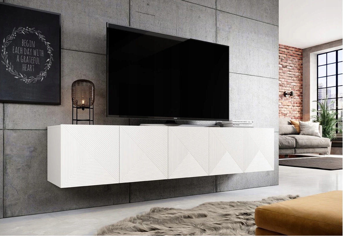 SZAFKA RTV WISZĄCA LOFT Stolik pod TV 200 cm BIAŁY MAT NOWOCZESNA ASHA Głębokość mebla 40 cm