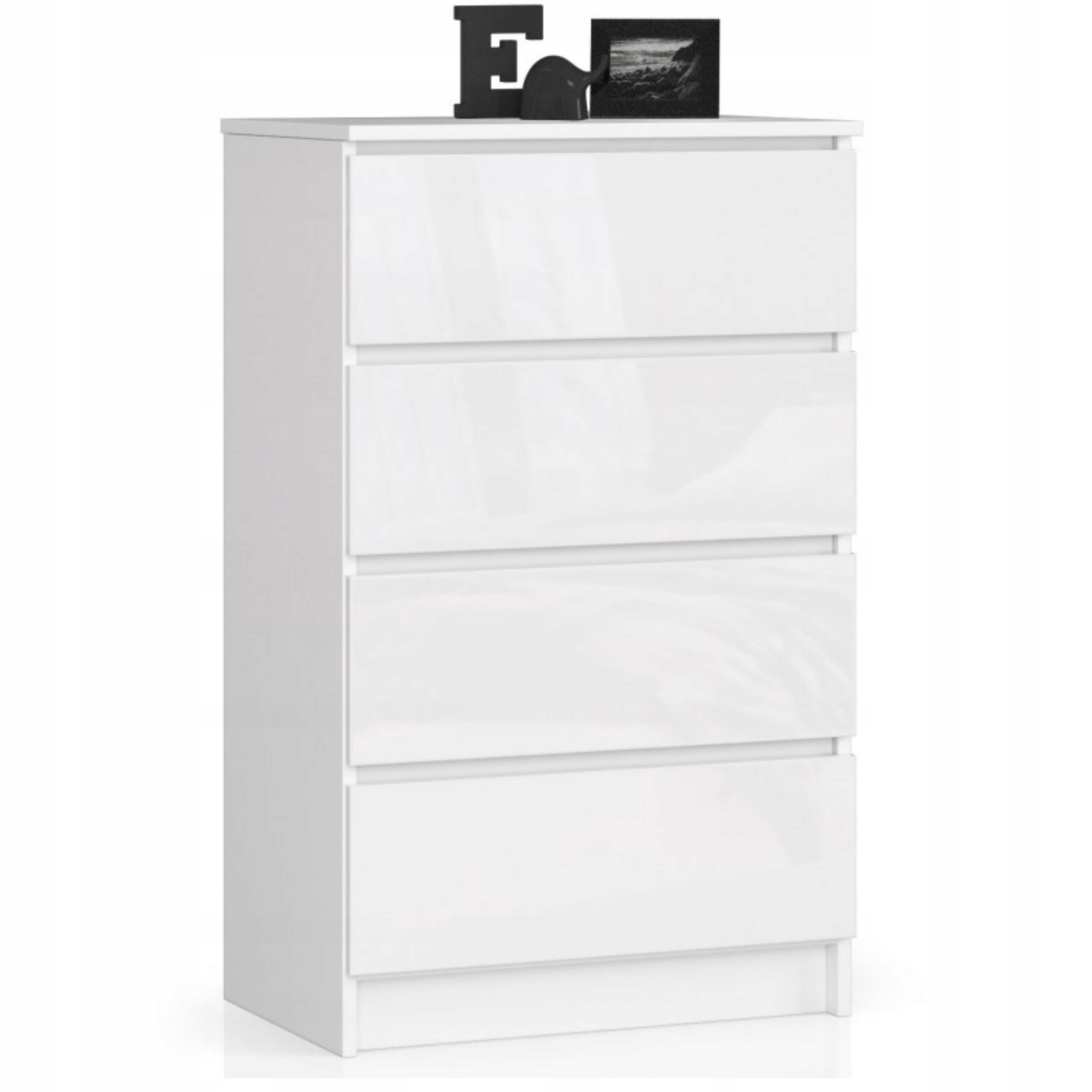Komoda skříňka K60 4 zásuvky bílá-bílý lesk Akd