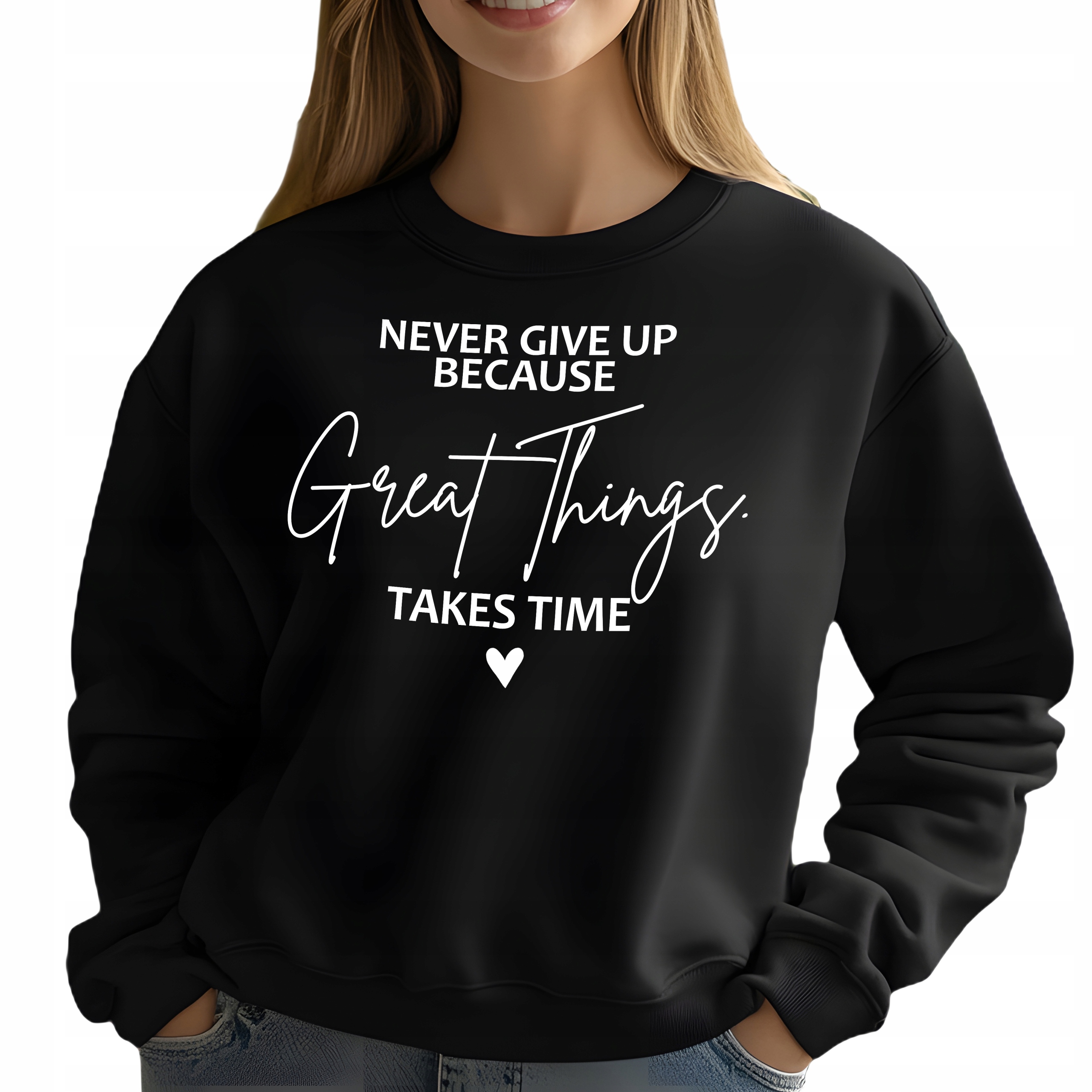 Mikina Černá Great Things jako Dárek Motivující citáty Velikost XL
