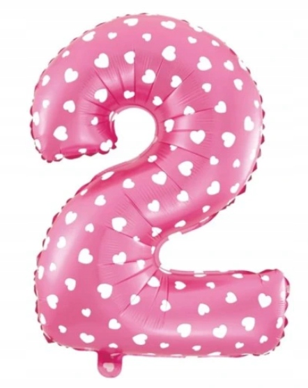

Balon foliowy cyfra 2 różowa w serca 40cm urodziny
