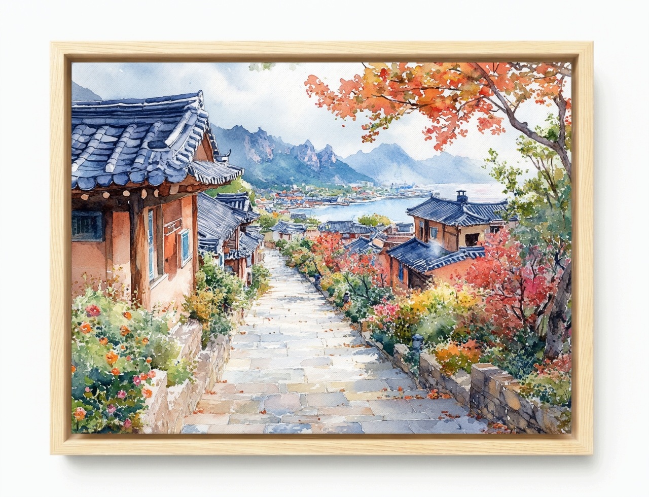 Obraz Rama American Box Hanok Tradiční Korea Hory Podzim Zátoka 80x60