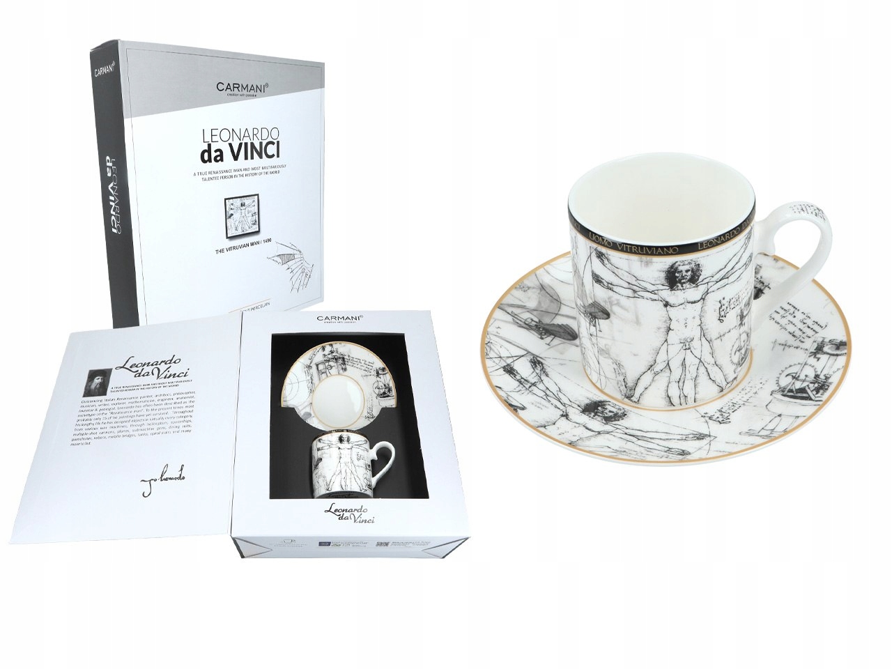 Kpl. Šálka s podšálkou L. Da Vinci, Vitruviánsky muž (carmani)