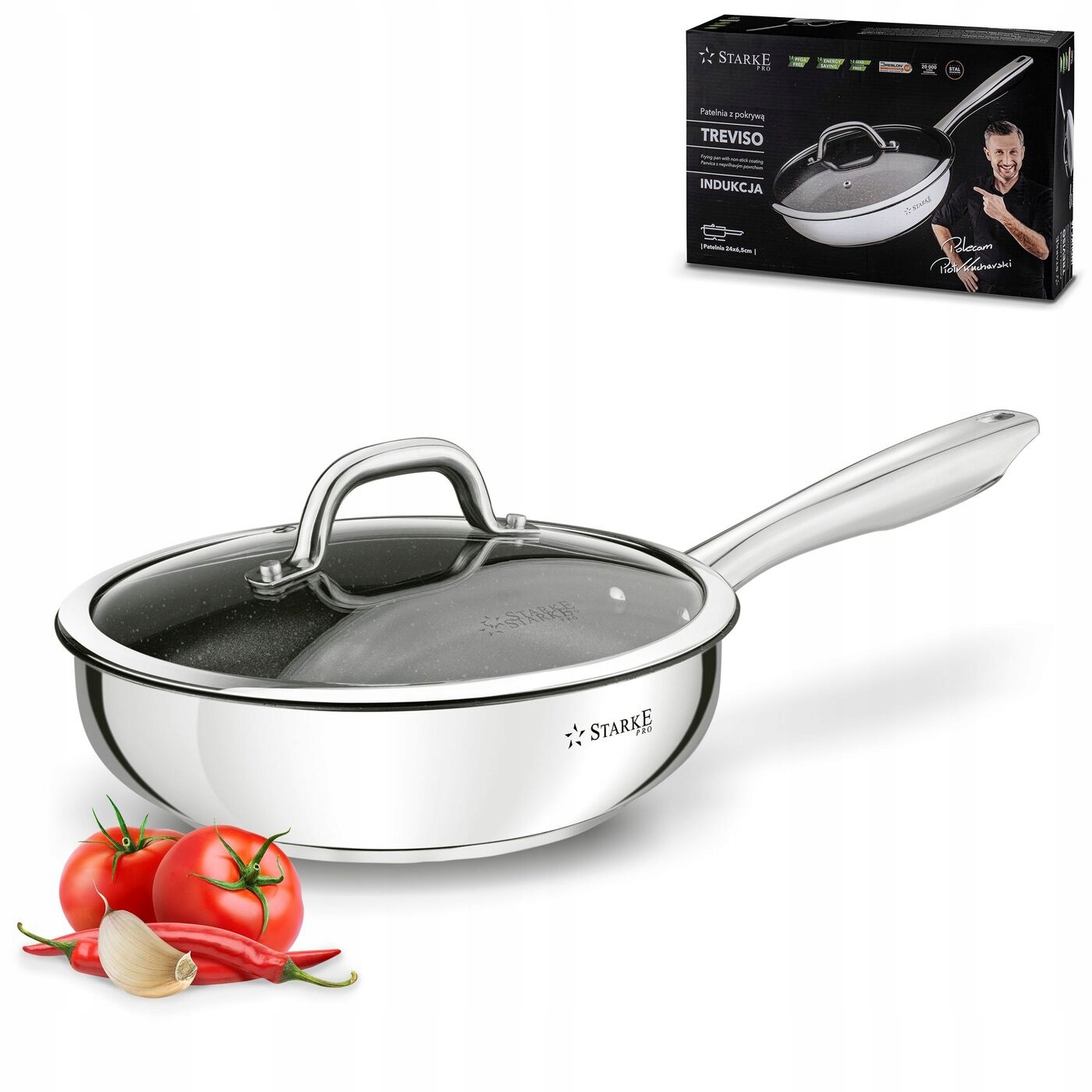 Patelnia Głęboka srebrna patelnia Indukcja non-stick Starke Pro Treviso