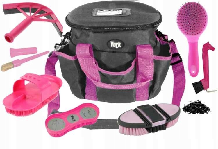 Różowy zestaw szczotek dla konia torba do przechowywania pielęgnacja konia