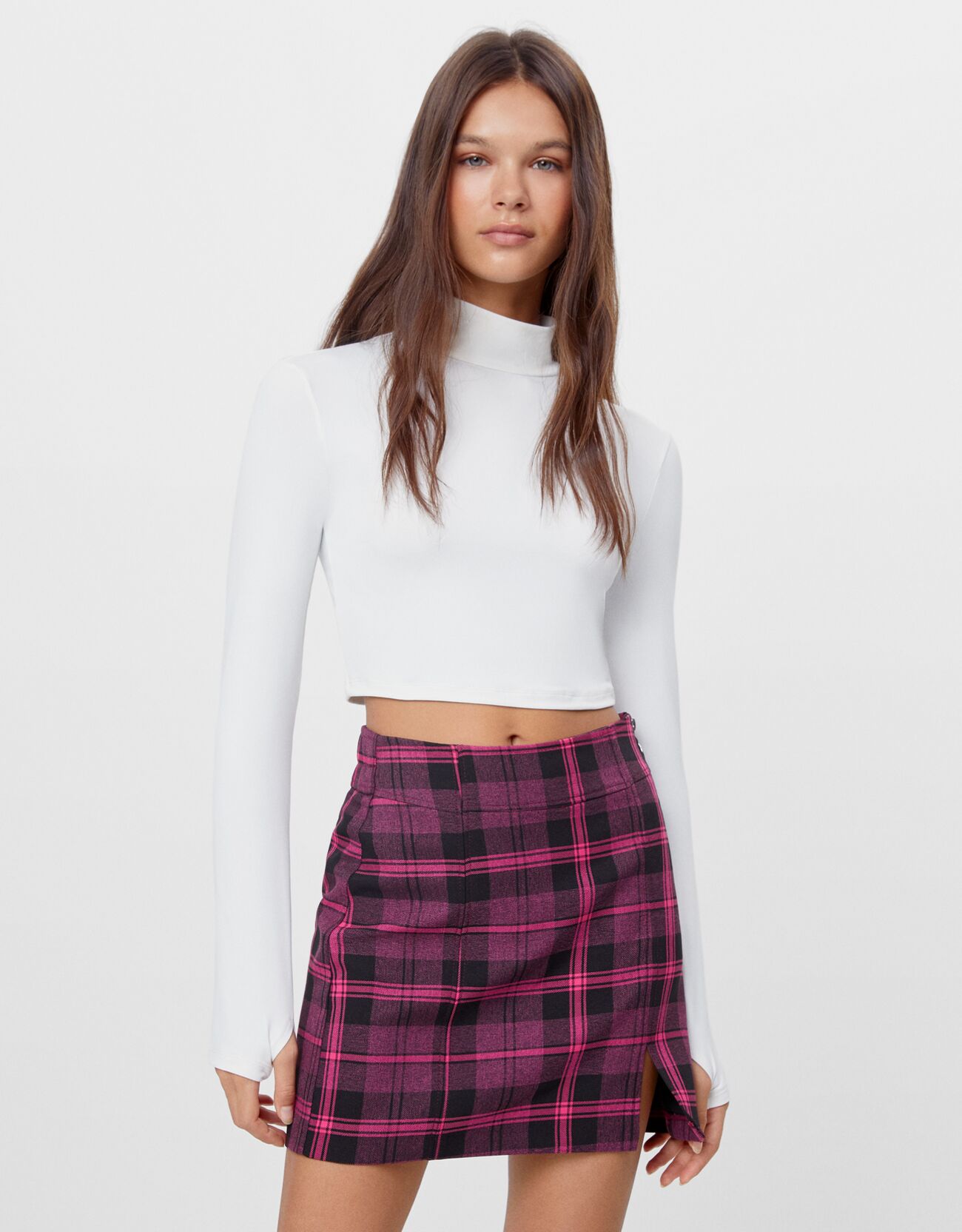 

Bershka_spódniczka W Kratkę Rozcięcie 5680168 R.l