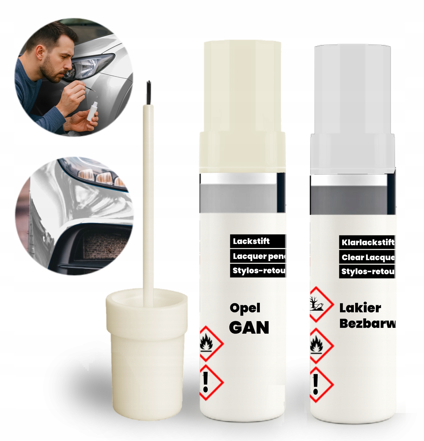 Zaprawka Opel Gan Zestaw 2w1: Lakier Bazowy Bezbarwny z Pędzelkiem