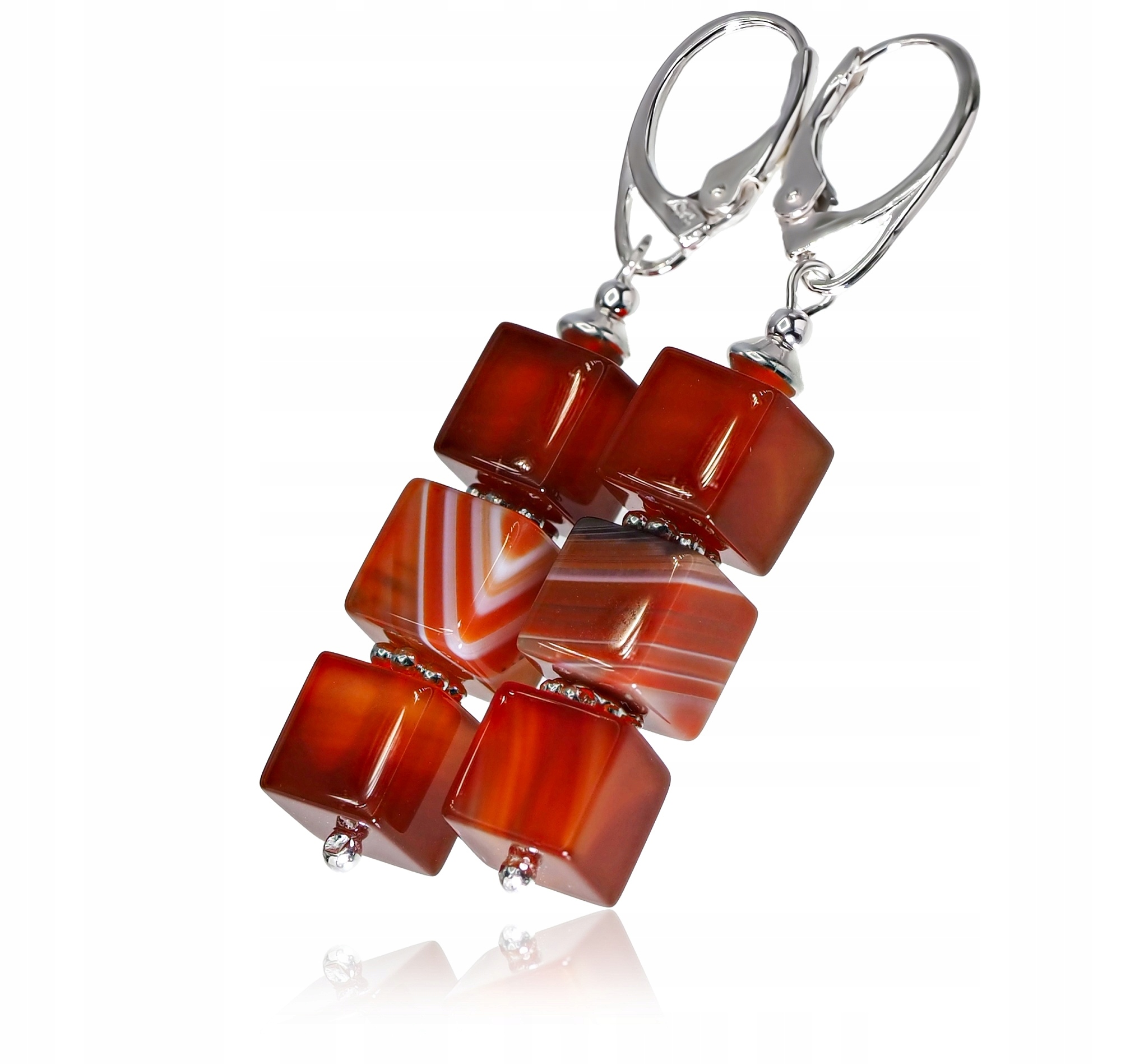 Krásné Náušnice Karneol Přírodní Stříbro