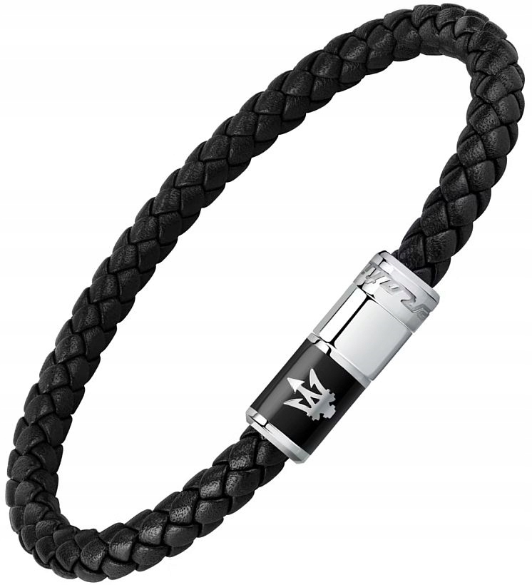 Módní Pánský Náramek Maserati JM222AVE07 Černá Kůže S Magnetickým Logem